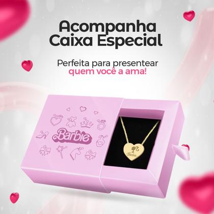 Imagem de Colar Feminino pingente Barbie coração + caixa aço presente casual edição limitada moda social Qualidade Premium