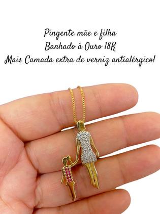 Imagem de Colar Feminino Pingente Filhos Filhas Cravejado Mãe Presente