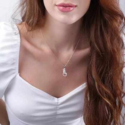 Imagem de Colar Feminino Pingente Gesto Coração Coreano Dorama Saranghae em Prata 925 + Caixinha De Presente