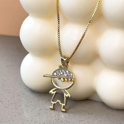 Imagem de Colar Filho Veneziana Com Pingente Menino Com Boné Cravejado Zircônia Cristal banhado em ouro 18k