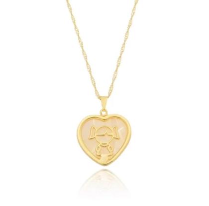 Imagem de Colar Filhos com Pingente Coração Madrepérola Menino/Menina Folheado Ouro 18k Presente Tendência