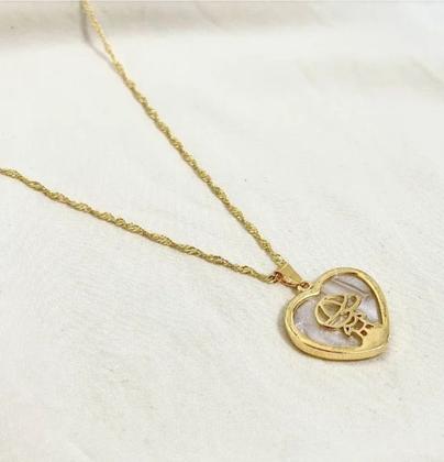 Imagem de Colar Filhos com Pingente Coração Madrepérola Menino/Menina Folheado Ouro 18k Presente Tendência