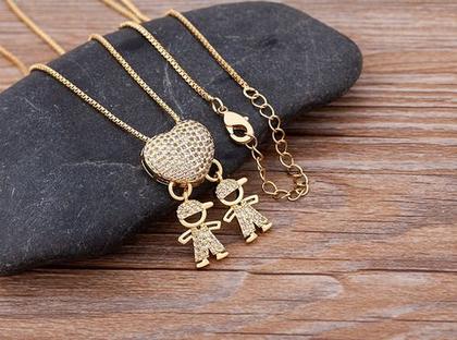 Imagem de Colar Filhos Pedra Zirconia Coração Menino Menina Casal