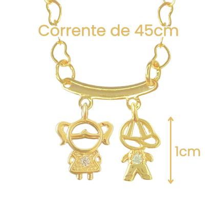 Imagem de Colar Filhos Pingentes menino e menina Banhado Ouro18k Lindo
