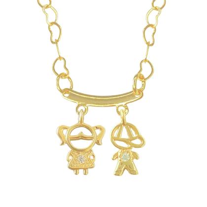 Imagem de Colar Filhos Pingentes menino e menina Banhado Ouro18k Lindo