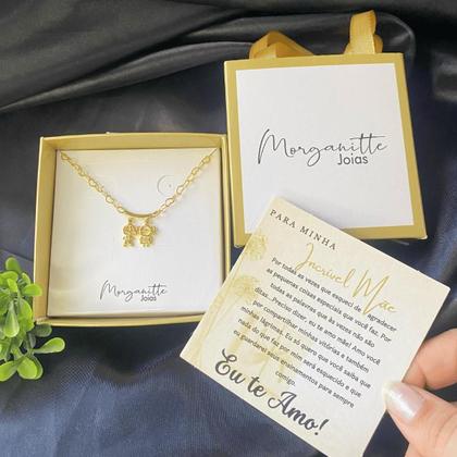 Imagem de Colar Filhos Pingentes menino e menina Banhado Ouro18k Lindo