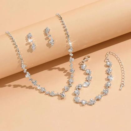 Imagem de Colar Flor com Brincos e Conjunto de Pulseiras, Acessórios Femininos para Casamento, 4 Peças