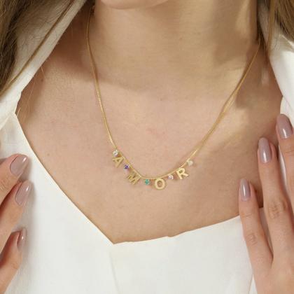 Imagem de Colar Gargantilha Amor 40cm com Pedras de Zircônia Mix Color - Banhado a Ouro 18k