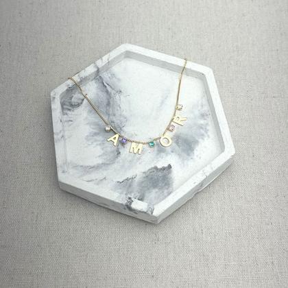 Imagem de Colar Gargantilha Amor 40cm com Pedras de Zircônia Mix Color - Banhado a Ouro 18k