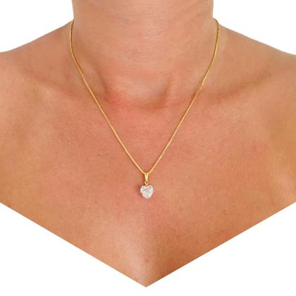 Imagem de Colar Gargantilha Corrente e Pingente Coração Zircônia Banhado a Ouro 18k