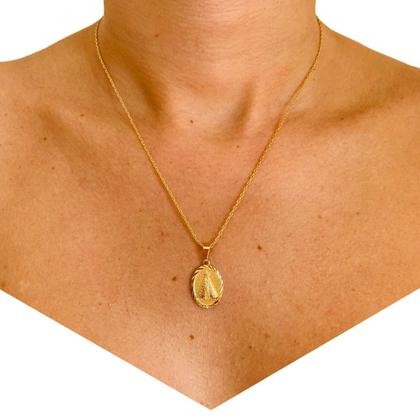 Imagem de Colar Gargantilha Corrente e Pingente N S Aparecida Banhado a Ouro 18