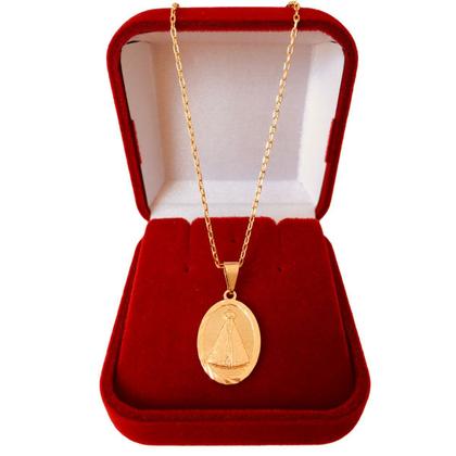 Imagem de Colar Gargantilha Corrente e Pingente N S Aparecida Banhado a Ouro 18