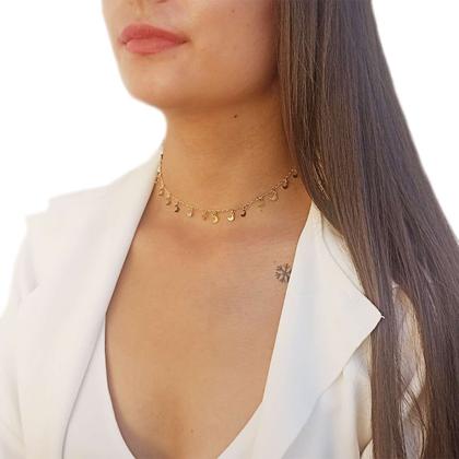 Imagem de Colar Gargantilha Delicado com Pingentes de Lua Crescente Folheado em Ouro 18K Softjoias 