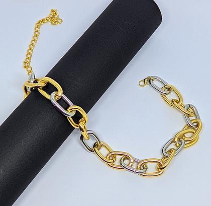 Imagem de Colar Gargantilha Feminina Corrente elos grandes dois elo mix Dourado com Prateado Folheado a Ouro Luxo Tendência