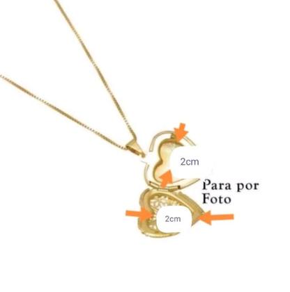Imagem de Colar Gargantilha Feminino com Pingente Relicário Coração Vazado Pequeno para Foto Folheado Ouro 18k Dourado