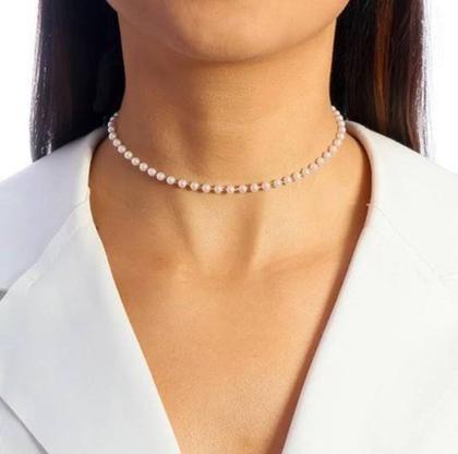 Imagem de Colar Gargantilha Feminino Masculino com Pérolas Pequena Branca Choker Tendência Moda 2022