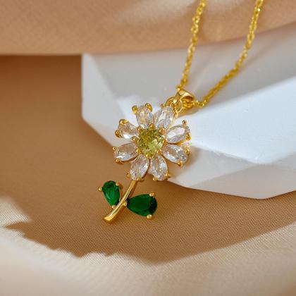 Imagem de Colar Girassol Flor Feminino Caixa Presente Zircônias Amor