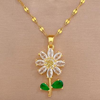 Imagem de Colar Girassol Flor Feminino Caixa Presente Zircônias Amor