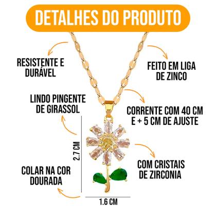Imagem de Colar Girassol Flor Feminino Caixa Presente Zircônias Amor