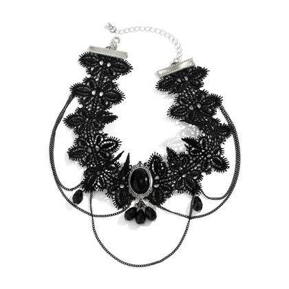 Imagem de Colar Gótico Preto Com Cordão De Renda, Contas De Cristal E Pingente Geométrico  Gargantilha Para
