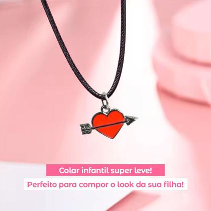 Imagem de Colar infantil menina + pingente coração qualidade premium vermelho presente criança cupido ajustavel moda amor