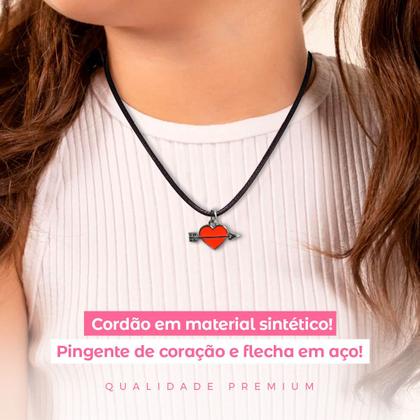 Imagem de Colar infantil menina + pingente coração qualidade premium vermelho presente criança cupido ajustavel moda amor
