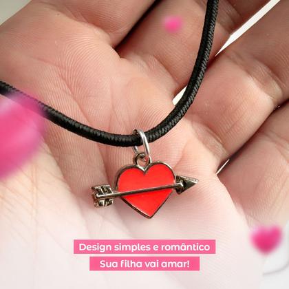 Imagem de Colar infantil menina + pingente coração qualidade premium vermelho presente criança cupido ajustavel moda amor