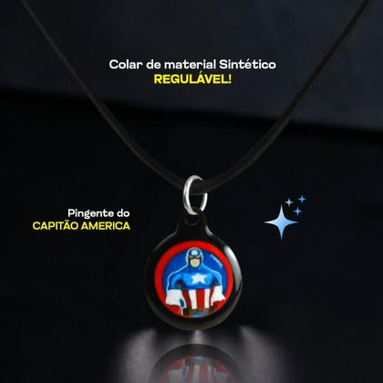 Imagem de Colar infantil menino + pingente capitão america premium moda heroi vermelho presente azul criança ajustavel