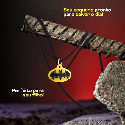 Imagem de Colar infantil menino + pingente qualidade premium batman criança moda presente preto heroi amarelo ajustavel