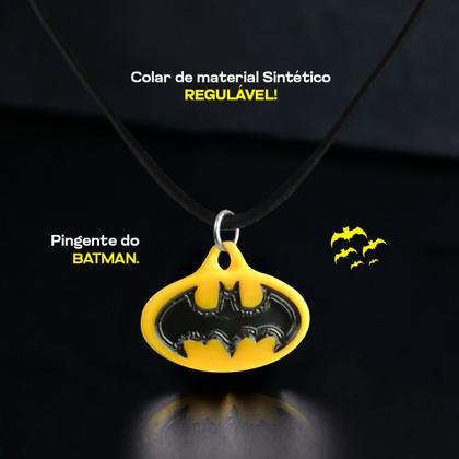 Imagem de Colar infantil menino + pingente qualidade premium batman criança moda presente preto heroi amarelo ajustavel