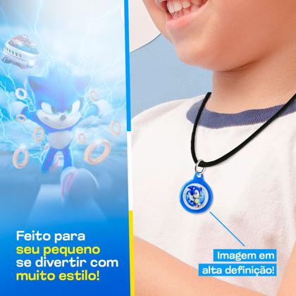 Imagem de Colar infantil menino + pingente qualidade premium sonic presente azul ajustavel moda heroi criança