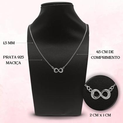 Imagem de Colar Infinito Em Prata 925 Pingente Feminino Corrente Grumet Legítima Luxo