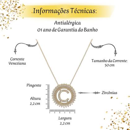 Imagem de Colar Letra de Zirconias Mandala Semi Joia Banhado Ouro 18k