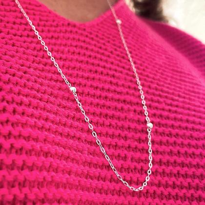 Imagem de Colar Longo Prata 925 com Bolas de 3mm - Pura Elegância!