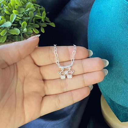 Imagem de Colar Mãe Corrente Coração Casal 1 filho 2 filhos 3 filhos Banhado a Prata 925 Colar Feminino 1 filha 2 filhas 3 filhas