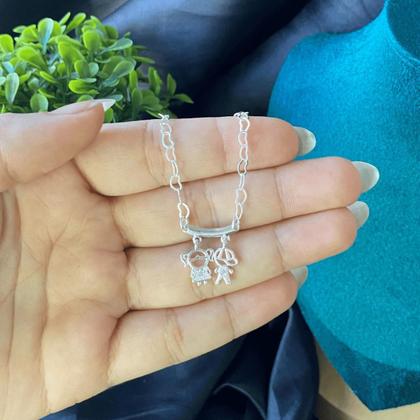 Imagem de Colar Mãe Corrente Coração Casal 1 filho 2 filhos 3 filhos Banhado a Prata 925 Colar Feminino 1 filha 2 filhas 3 filhas