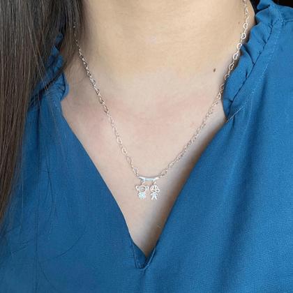 Imagem de Colar Mãe Corrente Coração Casal 1 filho 2 filhos 3 filhos Banhado a Prata 925 Colar Feminino 1 filha 2 filhas 3 filhas