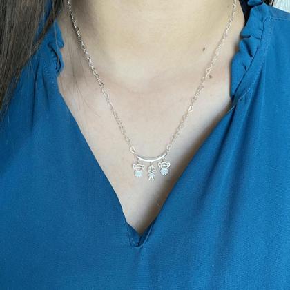 Imagem de Colar Mãe Corrente Coração Casal 1 filho 2 filhos 3 filhos Banhado a Prata 925 Colar Feminino 1 filha 2 filhas 3 filhas