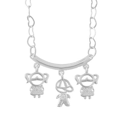 Imagem de Colar Mãe Corrente Coração Casal 1 filho 2 filhos 3 filhos Banhado a Prata 925 Colar Feminino 1 filha 2 filhas 3 filhas