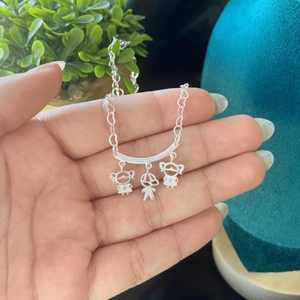 Imagem de Colar Mãe Corrente Coração Casal 1 filho 2 filhos 3 filhos Banhado a Prata 925 Colar Feminino 1 filha 2 filhas 3 filhas