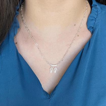 Imagem de Colar Mãe Corrente Coração Casal 1 filho 2 filhos 3 filhos Banhado a Prata 925 Colar Feminino 1 filha 2 filhas 3 filhas