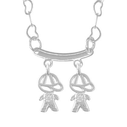 Imagem de Colar Mãe Corrente Coração Casal 1 filho 2 filhos 3 filhos Banhado a Prata 925 Colar Feminino 1 filha 2 filhas 3 filhas