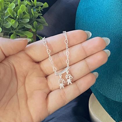 Imagem de Colar Mãe Corrente Coração Casal 1 filho 2 filhos 3 filhos Banhado a Prata 925 Colar Feminino 1 filha 2 filhas 3 filhas