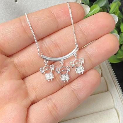 Imagem de Colar mãe Prata 925 delicado Filhos banhada menina menino