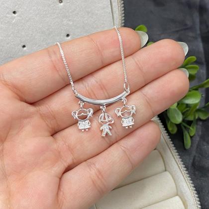 Imagem de Colar mãe Prata 925 delicado Filhos banhada menina menino