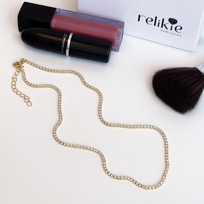 Imagem de Colar Mara Riviera Cristal Quadrada Fina banhada em ouro 18k