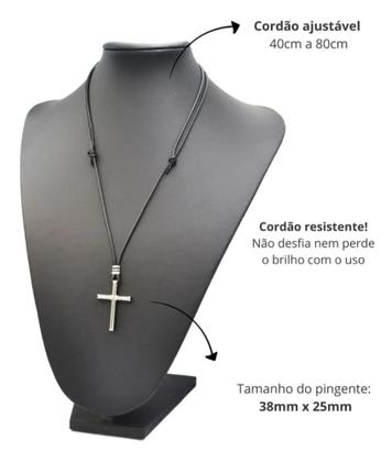 Imagem de Colar Masculino Crucifixo Cruz Preto Fosco Cordão Ajustável