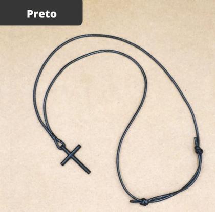 Imagem de Colar Masculino Crucifixo Cruz Preto Fosco Cordão Ajustável