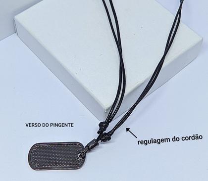 Imagem de Colar Masculino e Feminino Cordão Algodão Fio encerado Preto Ajustável com Pingente Placa chapa escrito Jesus aço Inox