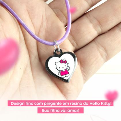 Imagem de Colar menina infantil + pingente hello kitty premium preto ajustavel criança pink presente moda rosa